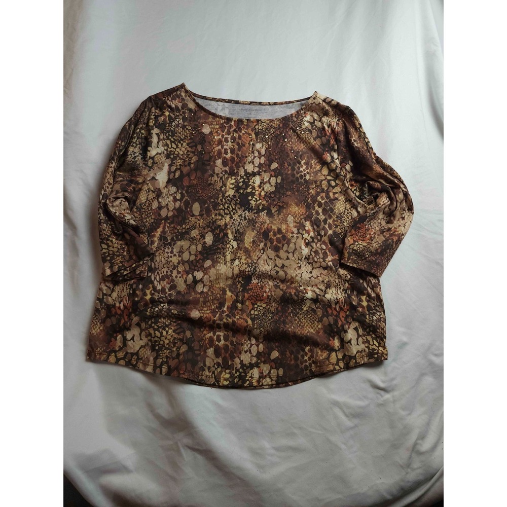 Bon Worth Top Womens MP Brown Animalier Mobwife Embellished Boho Chic Earthy